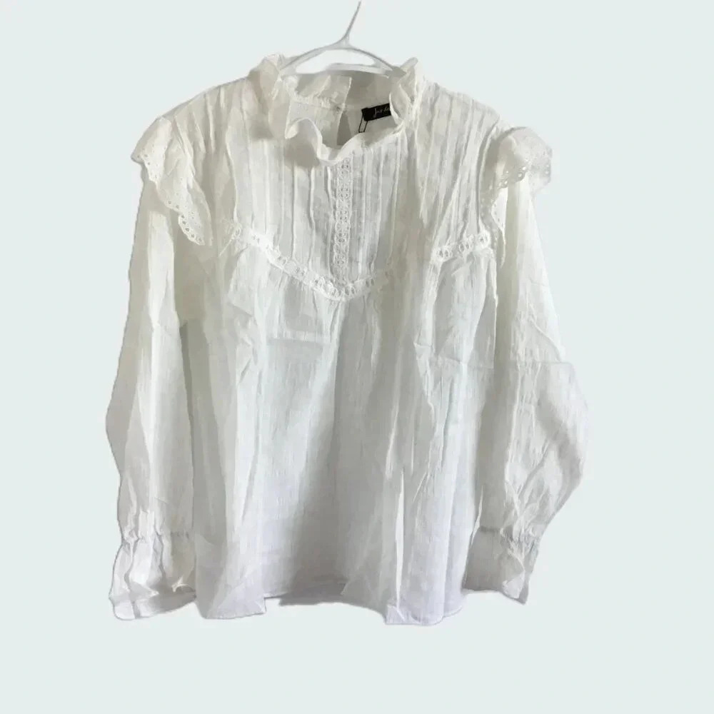 JUS DE POM | Crochet Trim Blouse | 100 % Cotton | White | Feminine |Croch US S-M